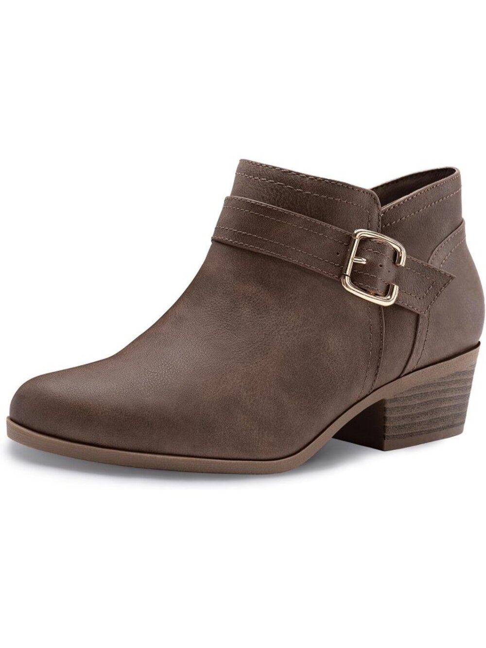 Women's Taupe Pointed Toe Chunky Low Heel Side Zipper Short Ankle Boots